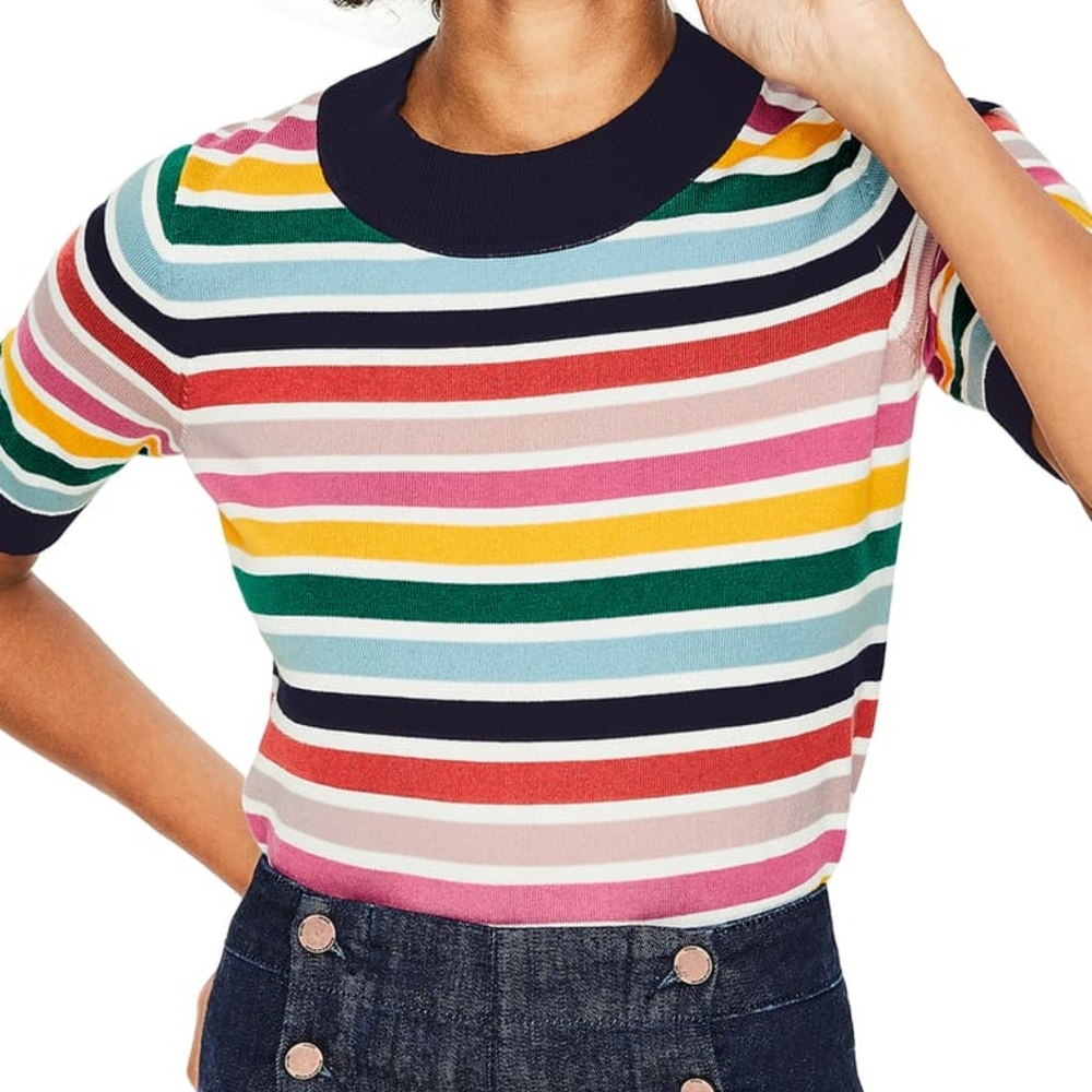 Boden Multi-Color Stripe Short Sleeve Sweater